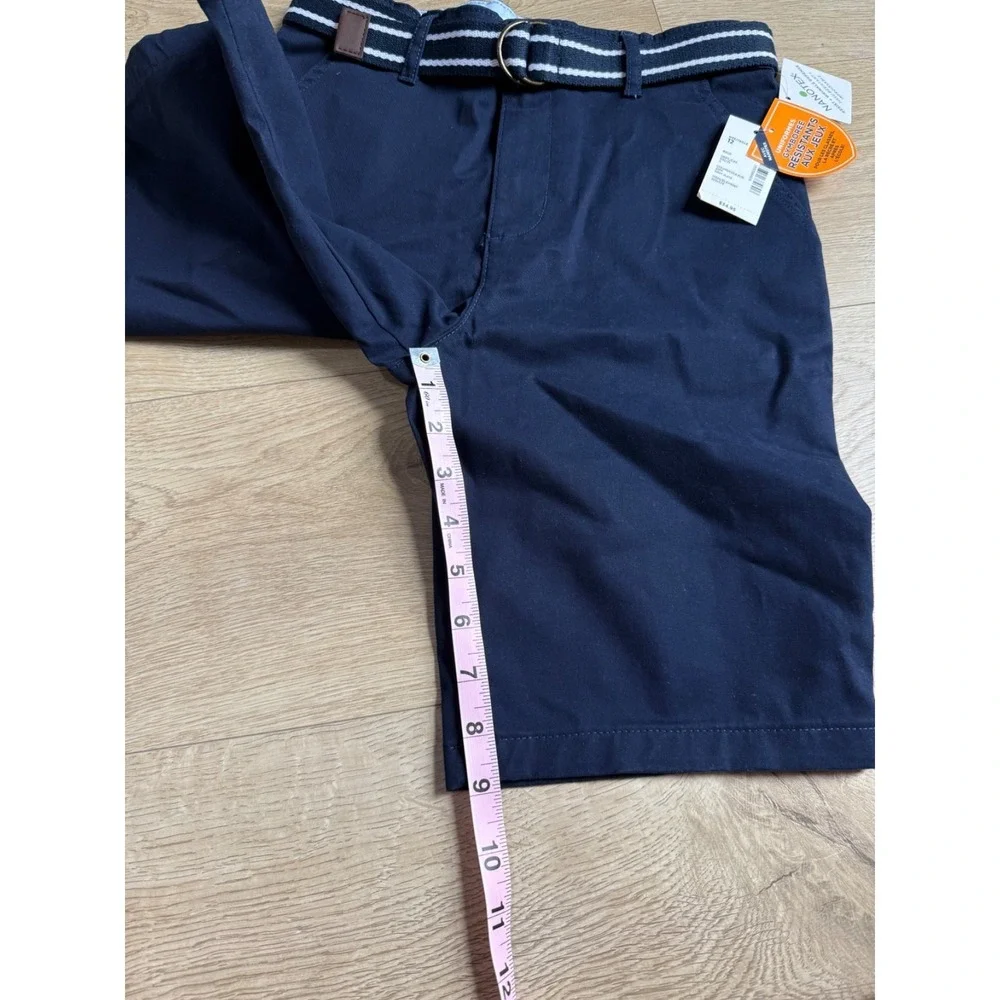 NWT Kids Boys nanotex Gymboree uniforms navy blue belted chino shorts size 12
